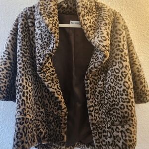 Marvin Richards Large Faux Fur Cheetah Print Short Sleeve Jacket